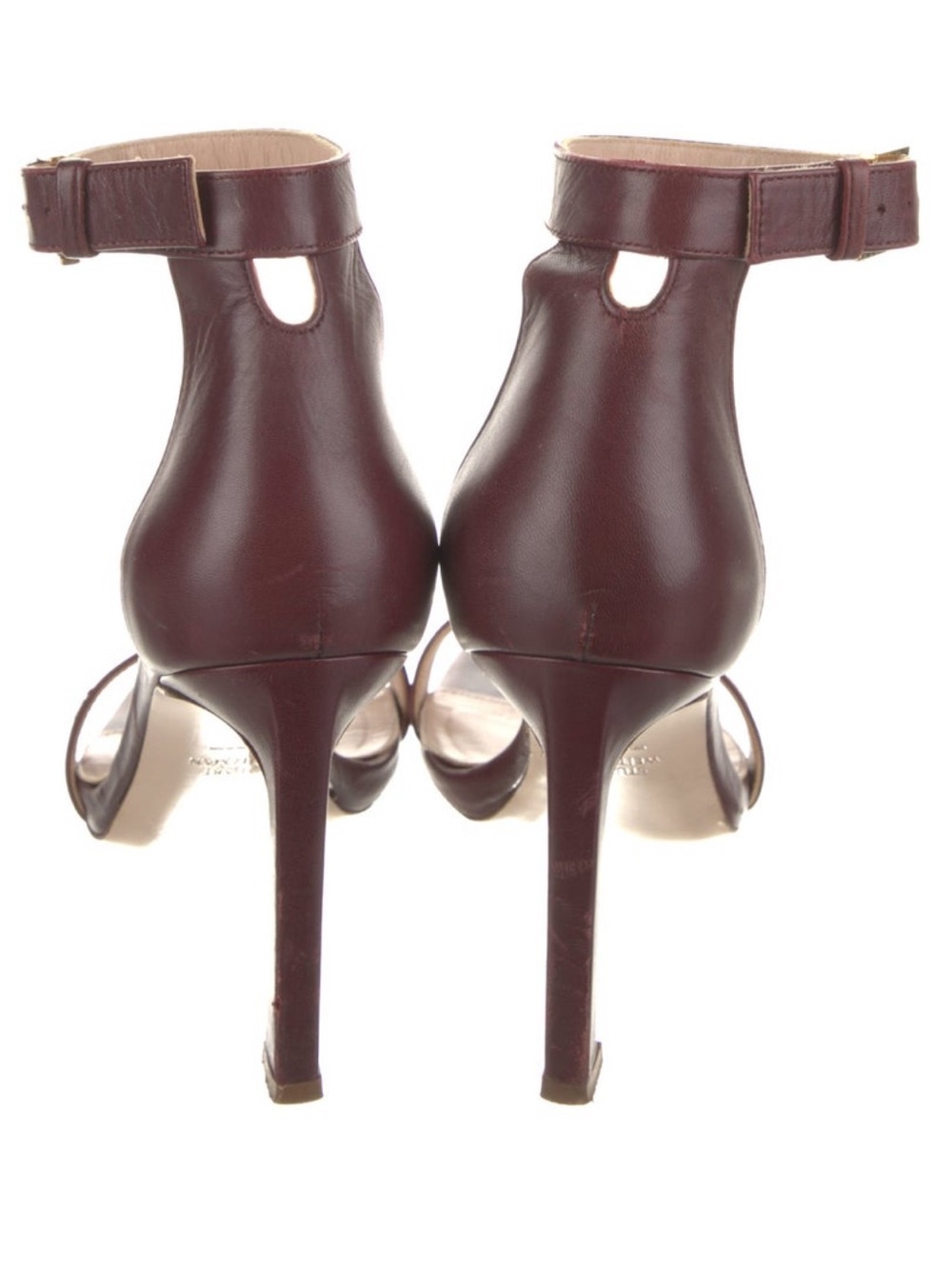Stuart Weitzman Burgundy Leather Ankle-Strap Heel - Picture 3 of 3